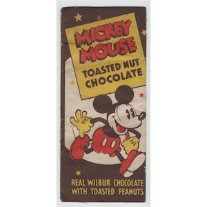 Efímero de envoltorio de barra de chocolate con nueces tostadas de Mickey Mouse y Wilbur Suchard, estilo vintage. imagen 1