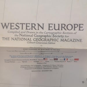 Vtg 1950 National Geographic Western Europe Map WWII Occupation Zones 37x28.5 image 2
