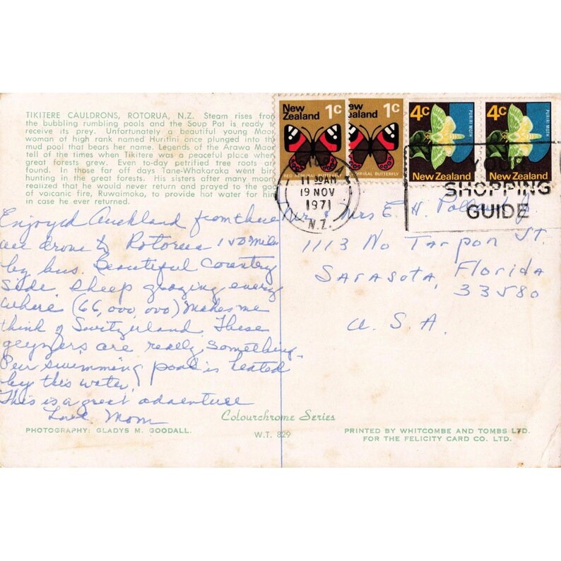 Vintage-Postkarte von 1971: Tikitere-Kessel, Rotorua, Neuseeland, Foto: Gladys Goodall (sehr guter Zustand) Bild 2