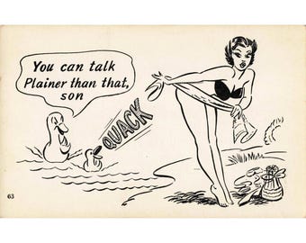 Vintage Comic Postcard Western Souvenirs No 63 Risque Bikini Woman Ducks Quack
