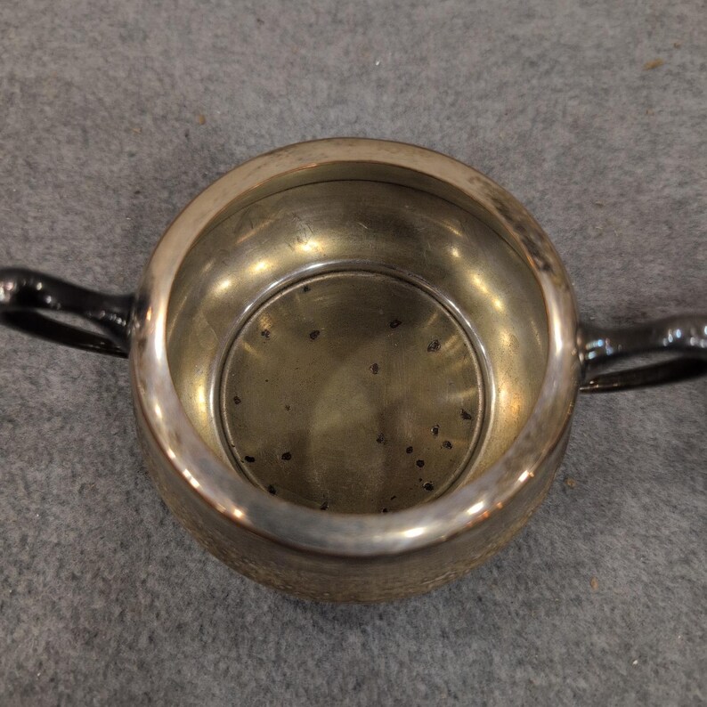 Vintage Stacking Silverplate Teapot and Sugar Bowl Set Wolf Crown Hallmarks image 3