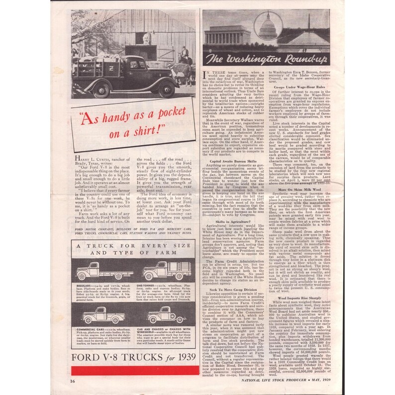Revista Vintage National Live Stock Producer, mayo de 1939, anuncio de camión Ford V-8 VG- imagen 2