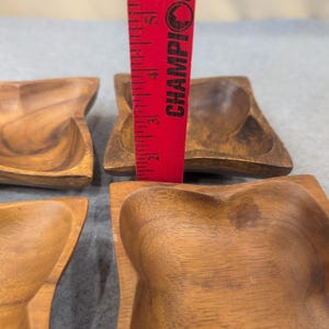 Vintage Acacia Wood Clover Snack Bowls Set of 4 Made in Philippines MCM image 4