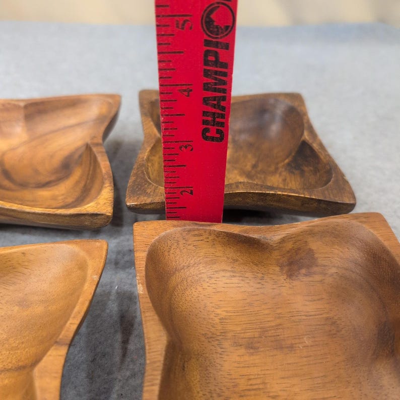 Vintage Acacia Wood Clover Snack Bowls Set of 4 Made in Philippines MCM image 4