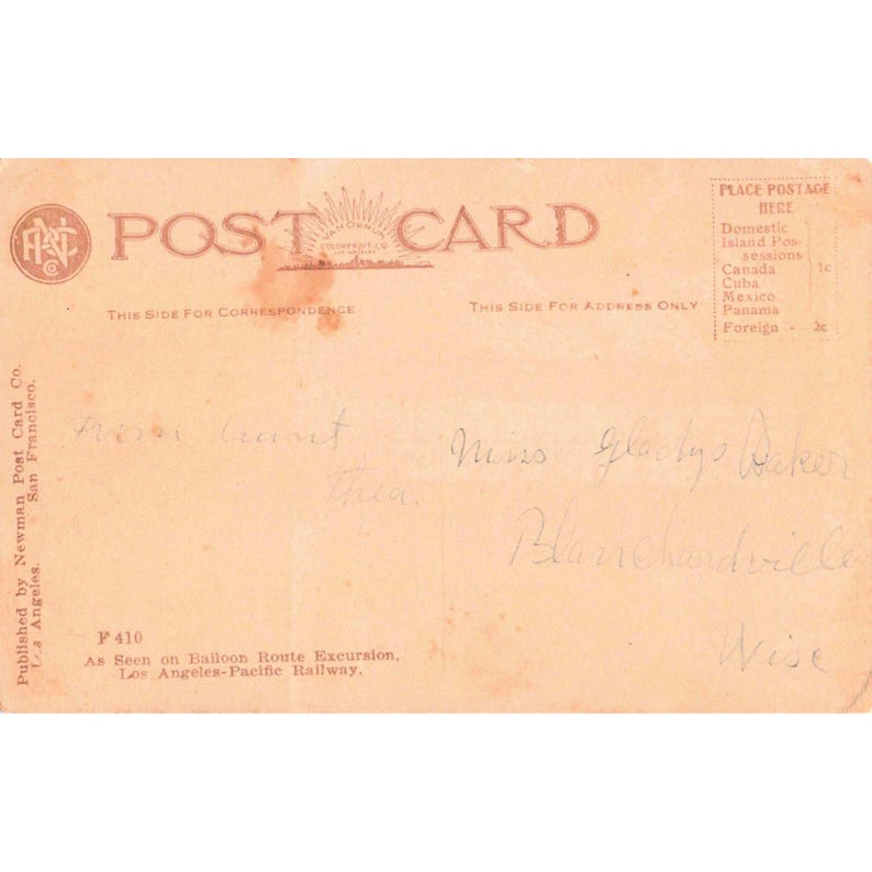 Redondo Beach CA Ainsworth Tea Garden Vintage Postcard Newman F410 VG image 2