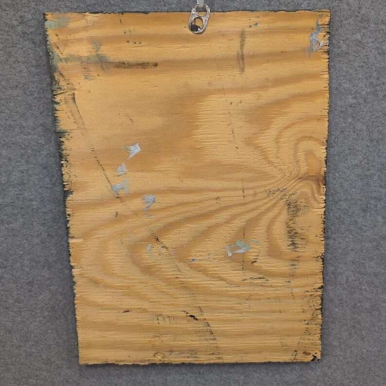 Pintura de rana verde firmada por Mose T. Madera recuperada. 35,5 x 26,7 cm. Moses Tolliver. MoseT. imagen 4