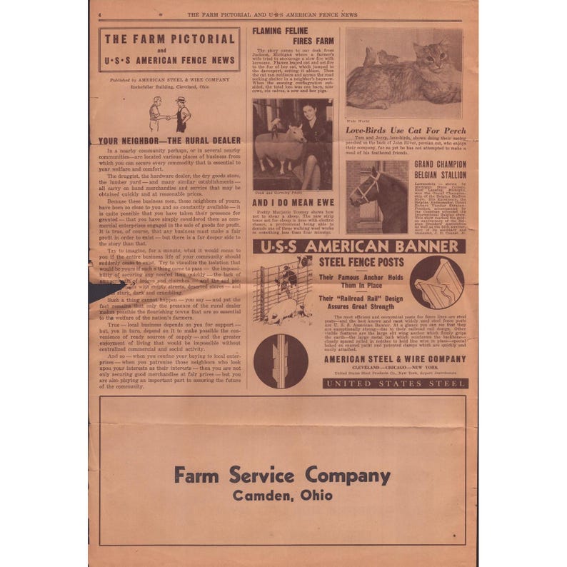 1938 The Farm Pictorial USS American Fence News Newspaper Livestock Show 11x16 image 2