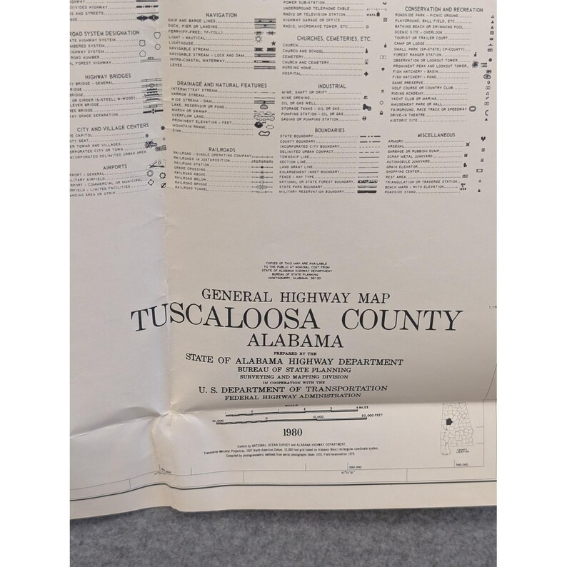 Mappa stradale generale d'epoca della contea di Tuscaloosa, Alabama, 1980, University Cottondale immagine 2