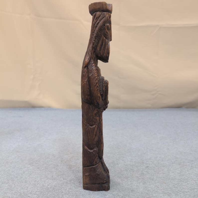 Vintage Hand Carved Wood Figurine Wise Man Prophet Religious Folk Art Sculpture image 2