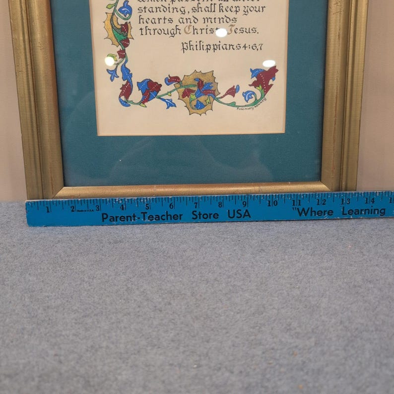 Rosemary Kenney Philippians 4:6,7 Calligraphy Art Framed Illuminated Scripture image 3