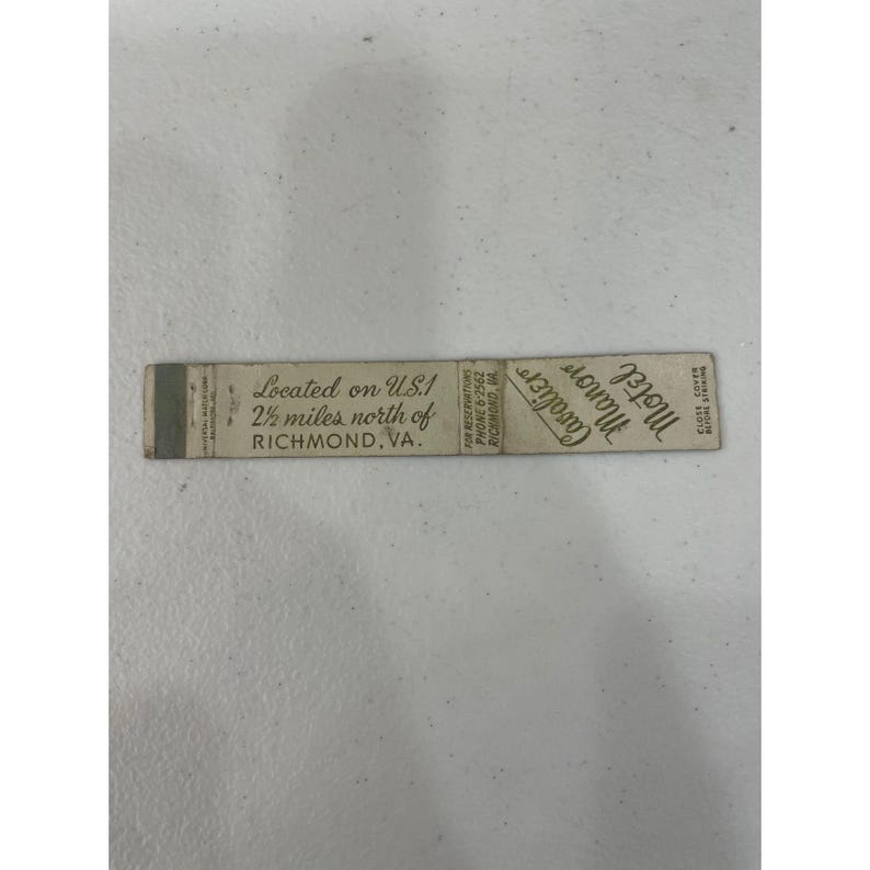 Vintage Cavalier Motel Matchbook Cover Richmond VA Advertising Collectible image 1