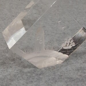 Vtg Intaglio Etched Nautical Lighthouse Ship Clear Cube Paperweights Set of 2 image 2