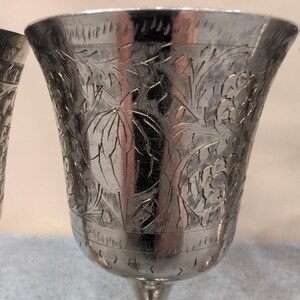World Gift India Silver Tone Etched Floral Goblets Chalice Set of 6 NA306 image 3