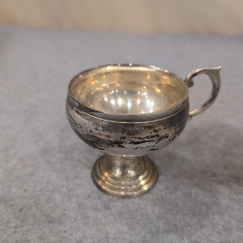 Vintage Silber Ton Sockel Tassen 3er-Set Made in India verzierten Blättern Griff Bild 2