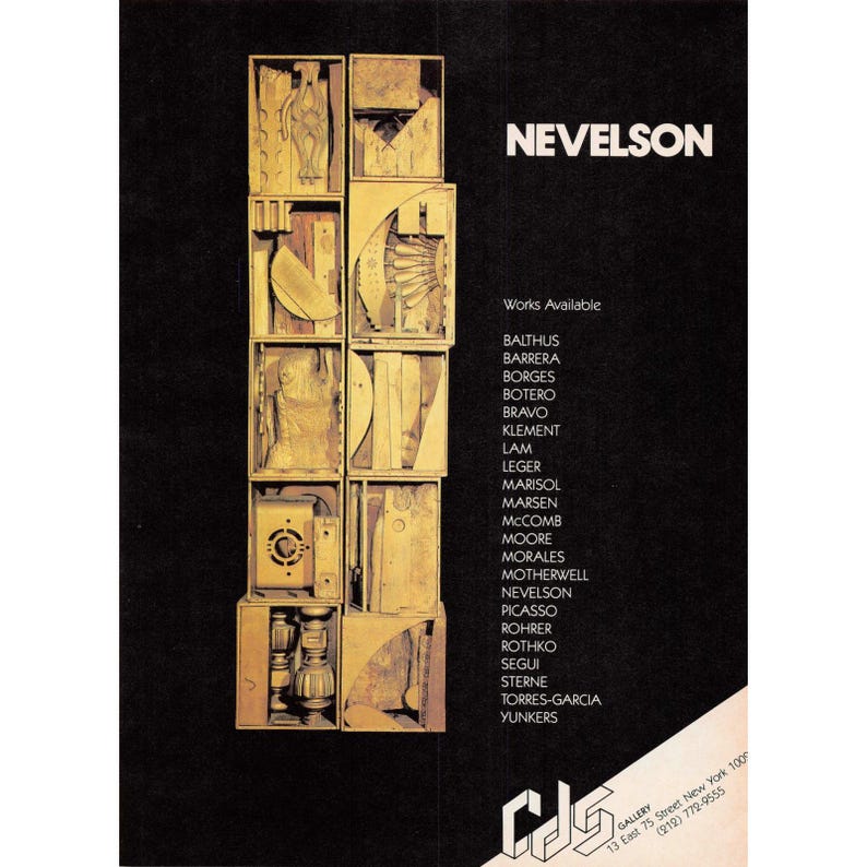 Vintage Louise Nevelson CDS Gallery NYC Print Ad Picasso Rothko Motherwell VG+ image 1