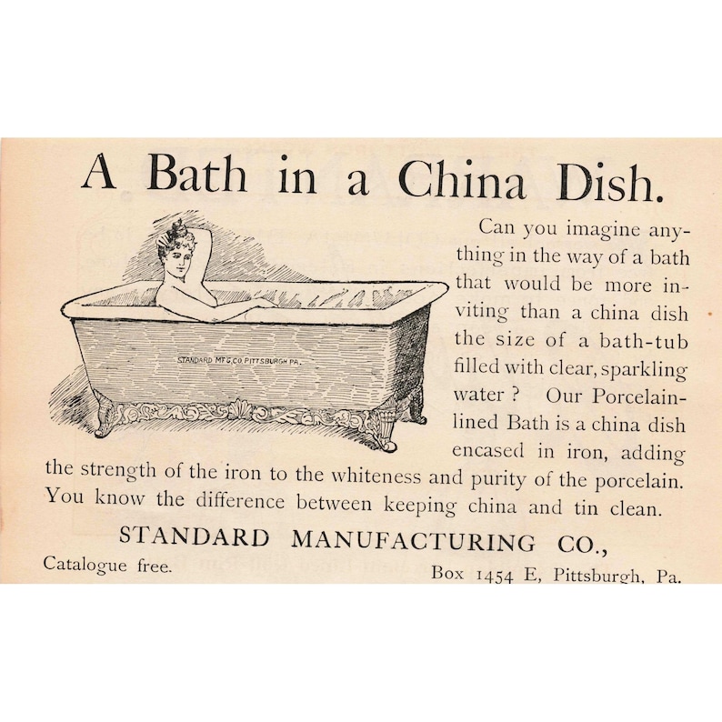 1892 Standard Manufacturing Co Porcelain Lined Bath Tub Advertisement Vintage image 1