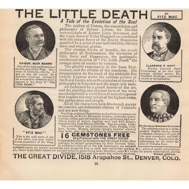 1892 Print Ad for The Great Divide 1887-1889 Colorado History True Crime Book image 1
