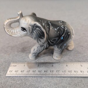 Vintage Gray Ceramic Elephant Figurine Trunk Up Good Luck Decorative Miniature image 3