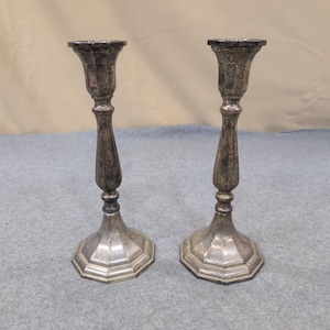 Vintage Silver Plated Octagonal Taper Candlestick Holders Set of 2 image 1