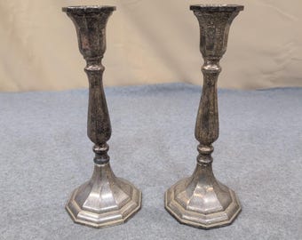 Vintage Silver Plated Octagonal Taper Candlestick Holders Set of 2