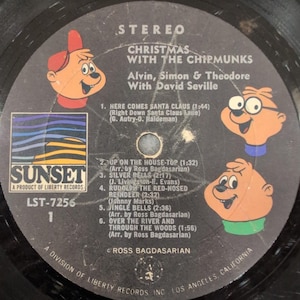 Christmas With The Chipmunks Vinyl LP Sunset LST-7256 Alvin Simon Theodore image 1