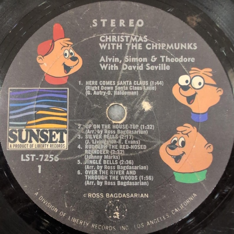 Christmas With The Chipmunks Vinyl LP Sunset LST-7256 Alvin Simon Theodore image 1
