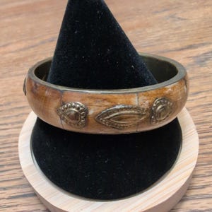Vintage Brass and Bone Inlay Bangle Bracelet Made in India Bohemian Style image 1