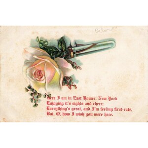 Antique East Homer New York Rose Embossed Postcard Printed in Germany G+ image 1