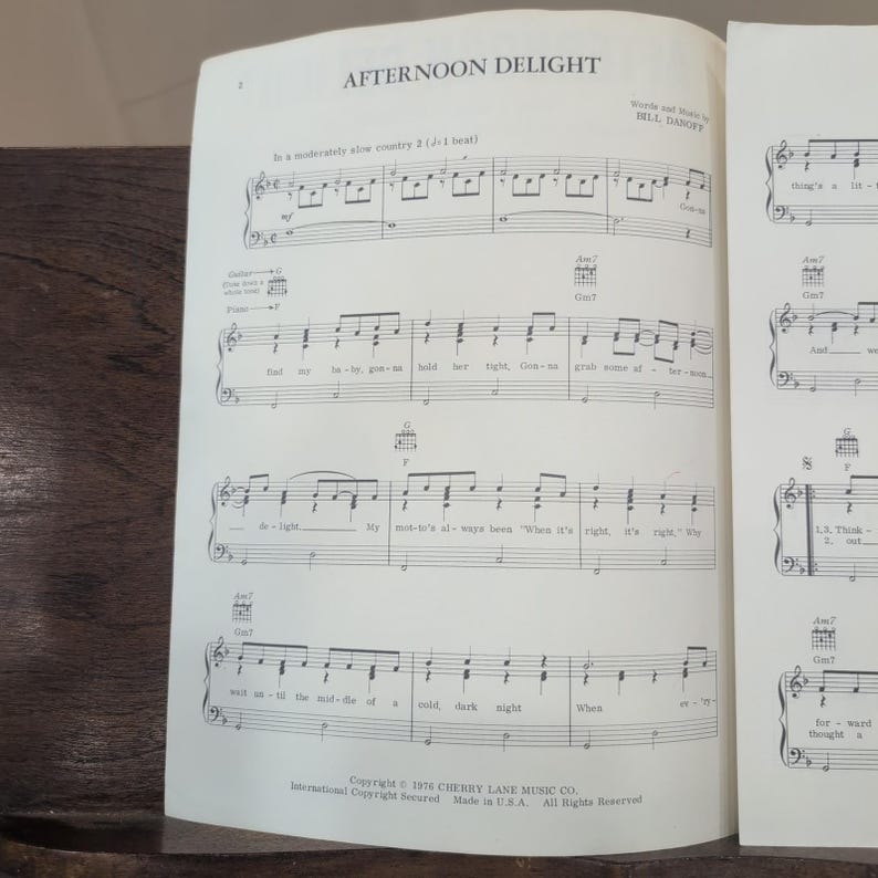 Afternoon Delight Sheet Music Starland Vocal Band 1976 Bill Danoff image 2