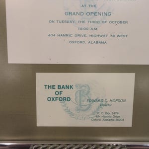 Framed Bank of Oxford (Alabama) Grand Opening Invitation with US Two Dollar Bill image 4