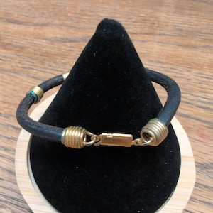 Vintage Leather Cord Bracelet Gold Tone Hardware Minimalist Boho Unisex Black image 2