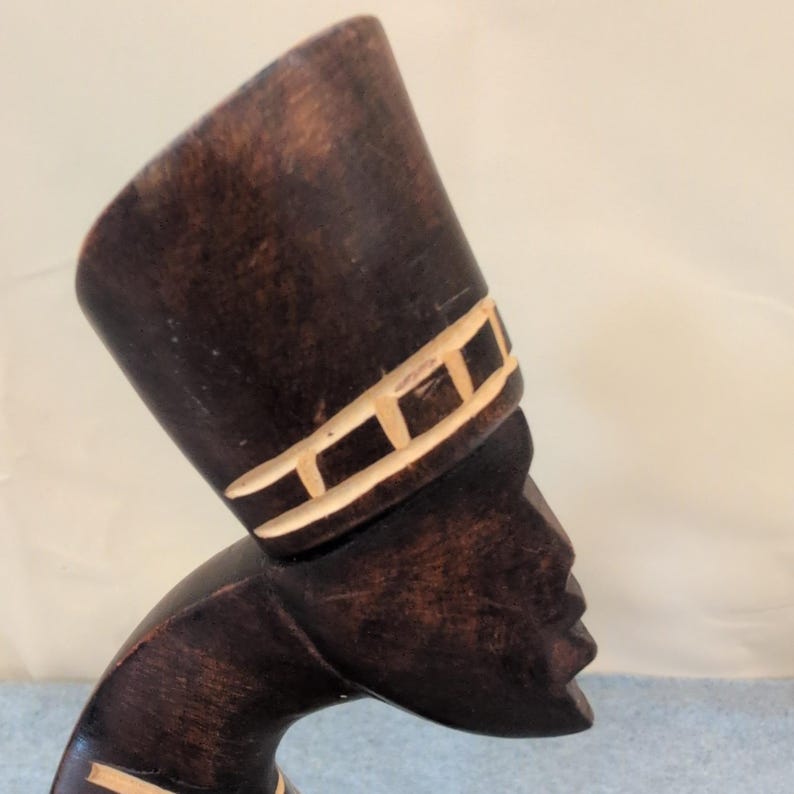 Vintage Hand Carved African Wooden Bust Sculpture Stylized Woman Folk Art image 1