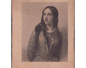 Antieke staalgravure van Jeanne d'Arc door J.M. Wright en B. Eyles, 19e-eeuws portret.