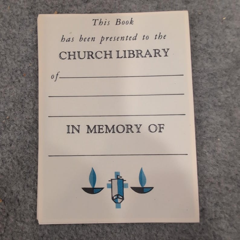 Lot of 25 Blank Vintage Church Library In Memory Of Bookplates Religious Labels image 1
