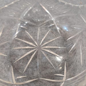 Vintage Crystal Glass Basket Clear Etched Starburst Handle Bowl Dish 6" image 4