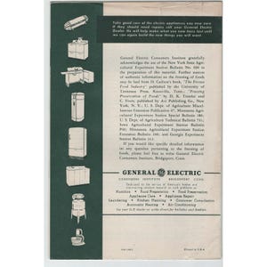 Folheto antigo da General Electric sobre alimentos congelados, Instituto de Consumidores de Bridgeport, Connecticut. imagem 2