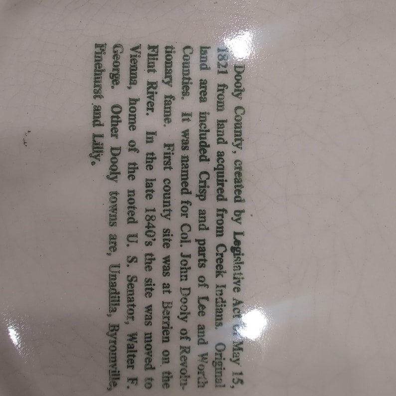 Dooly County Georgia 150th Anniversary Commemorative Plate 1821-1971 Green White image 3
