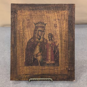 Handgefertigte Jungfrau Maria & Kind Ikone Hodegetria Stil Holz Plakette Ägypten San Mark Bild 1