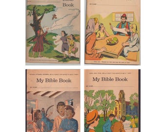 Vintage 1956-1958 Min Bibelbok David C Cook Söndagsskolekvartalsutgåva Lot om 4