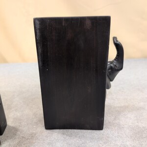 Vintage Hand Carved Wooden Elephant Bookends Dark Wood Broken Leg image 3