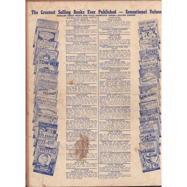 Livro de Canções Vintage WLW Boone County Jamboree Favorite Songs Deluxe M.M. Cole imagem 2
