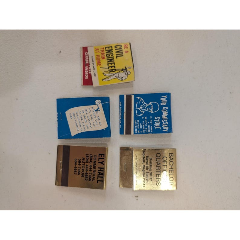 Vintage Lot of 5 Military Matchbook Civil Engineer Commissary Ely Hall Norfolk image 1