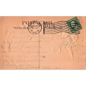 Postal de Pascua antigua de 1910 con relieve, poema religioso de lirio blanco, Manitowoc, WI VG imagen 2
