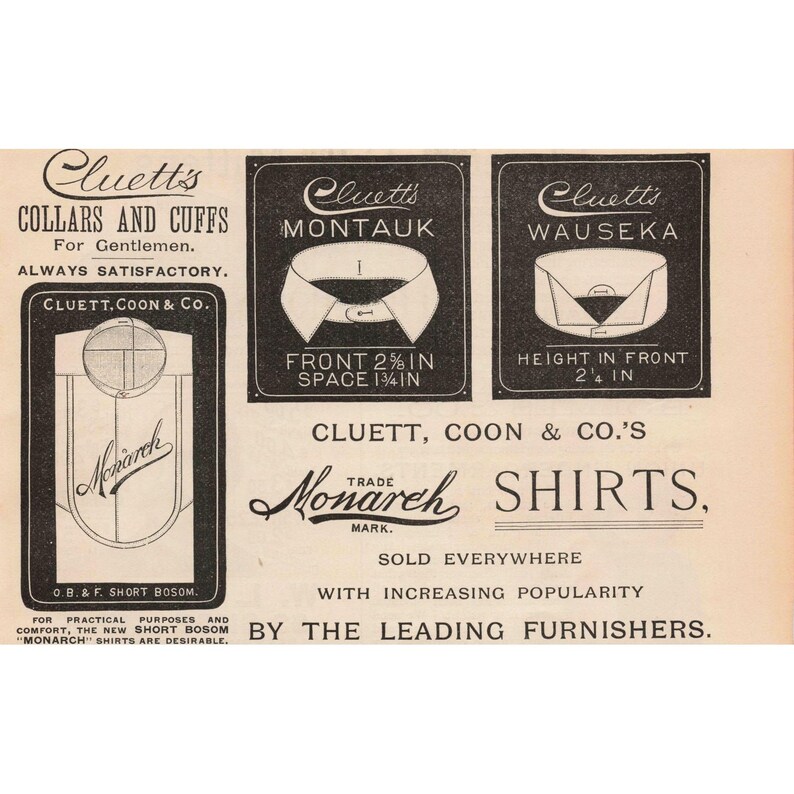 1891 Cluetts Coon Monarch Trade Mark Shirts Collars Cuffs Vintage Print Ad image 1