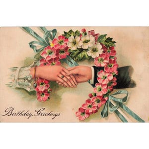 Vtg Birthday Greetings Postcard Embossed Hands PFB Germany Divided Back image 1