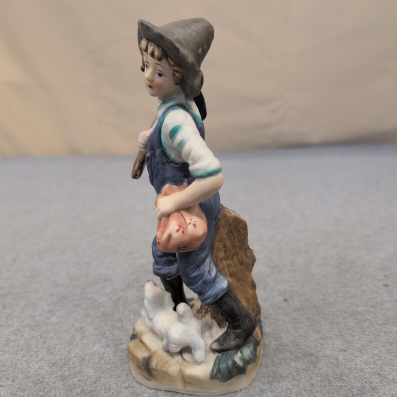 Vintage UCC Porcelain Farm Boy with Dog Figurine Blue Overalls Taiwan image 2