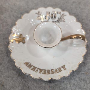 Lefton China 50th Anniversary Porcelain Chamberstick Candle Holder Gold Gilt6941 image 1