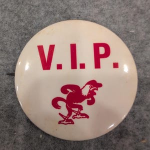 Vintage Jacksonville State University JSU Gamecocks VIP Pinback Button Red White image 1