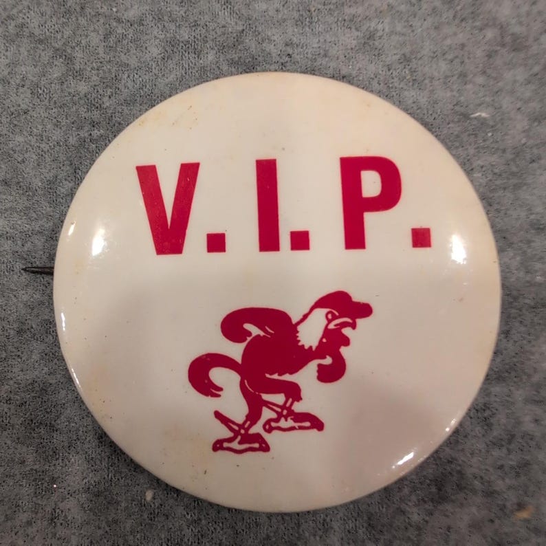 Vintage Jacksonville State University JSU Gamecocks VIP Pinback Button Red White image 1