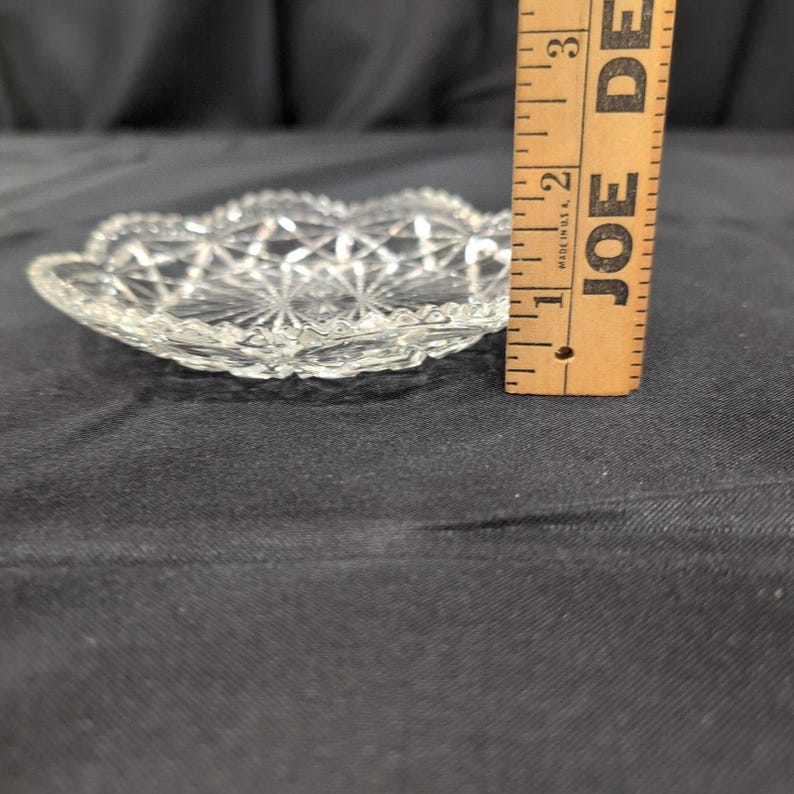 Avon Clear Pressed Glass Trinket Dish Starburst Pattern Scalloped Beaded Rim image 3
